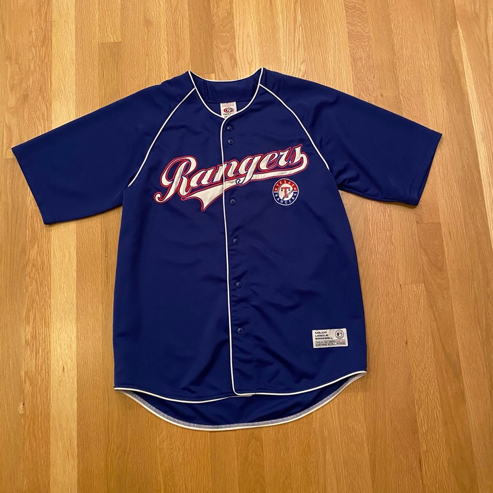 True Fan MLB Texas Rangers Royal Blue Baseball Jersey / Size L /Tackle Twill